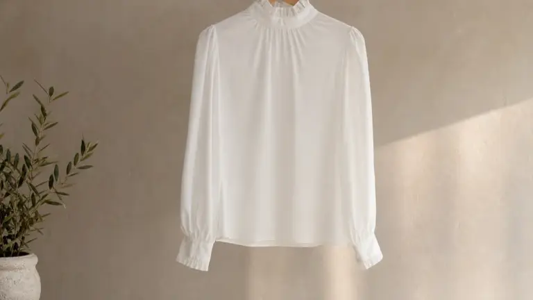 Chemisier femme col montant blanc sur cintre