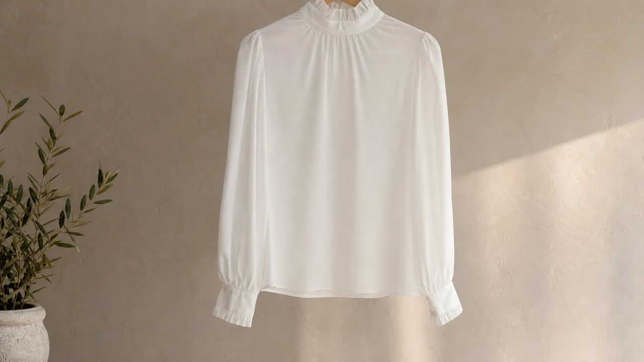 Chemisier femme col montant blanc sur cintre