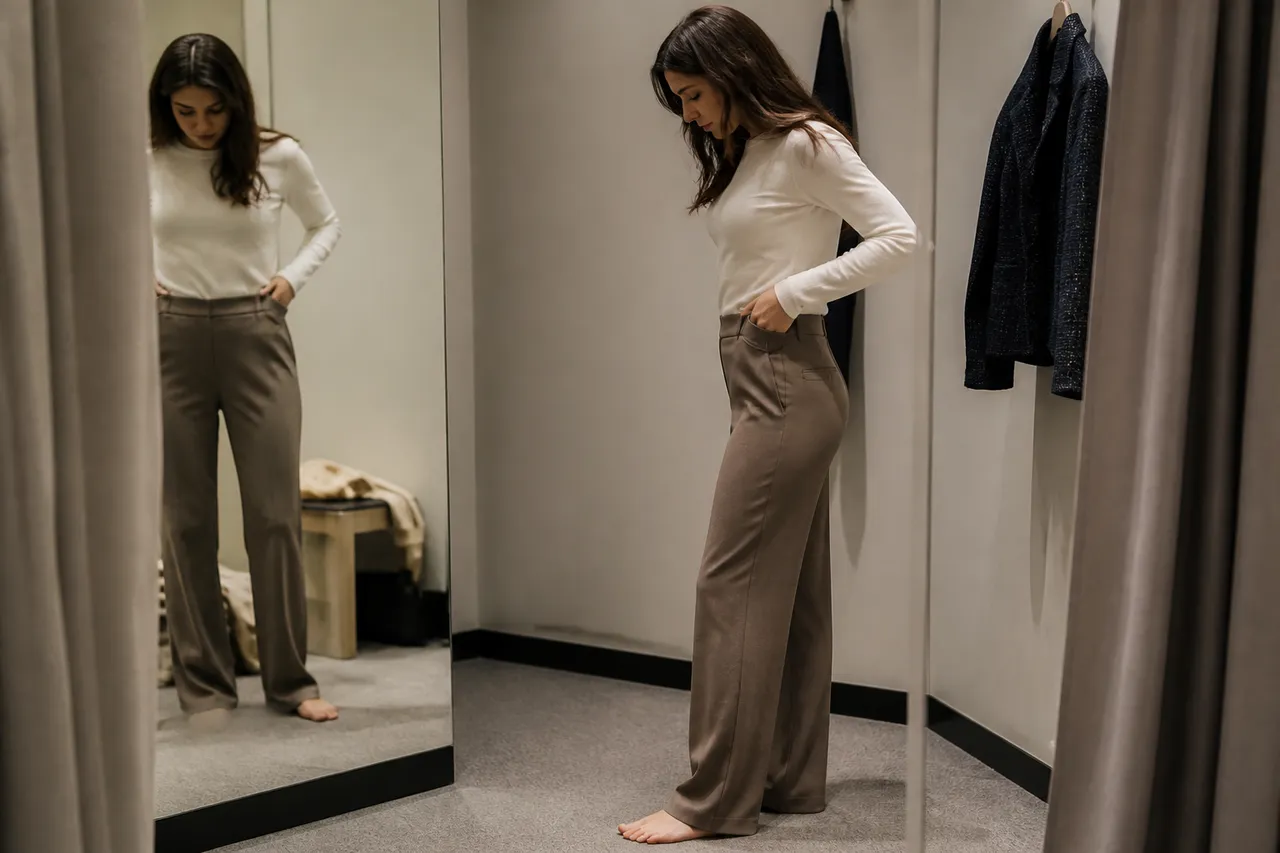 Essayage d'un pantalon droit selon sa morphologie