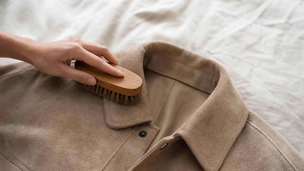 Nettoyage d'un manteau en peau retournée avec une brosse douce