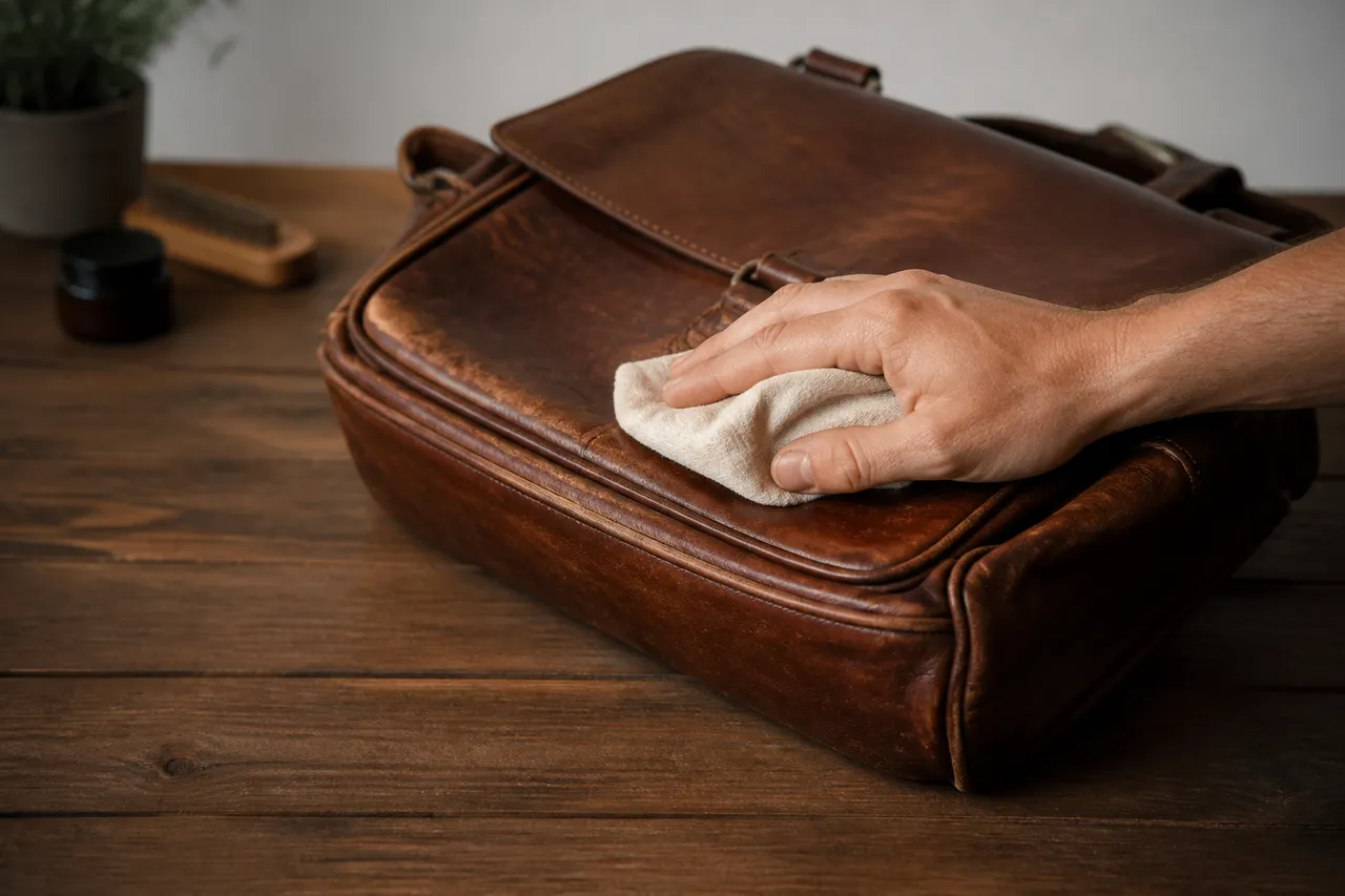Nettoyage d'un sac en cuir avant rénovation